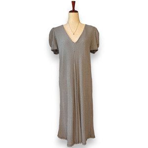 Zara Dress Midi Short Sleeve Gingham Checkered Black White Size